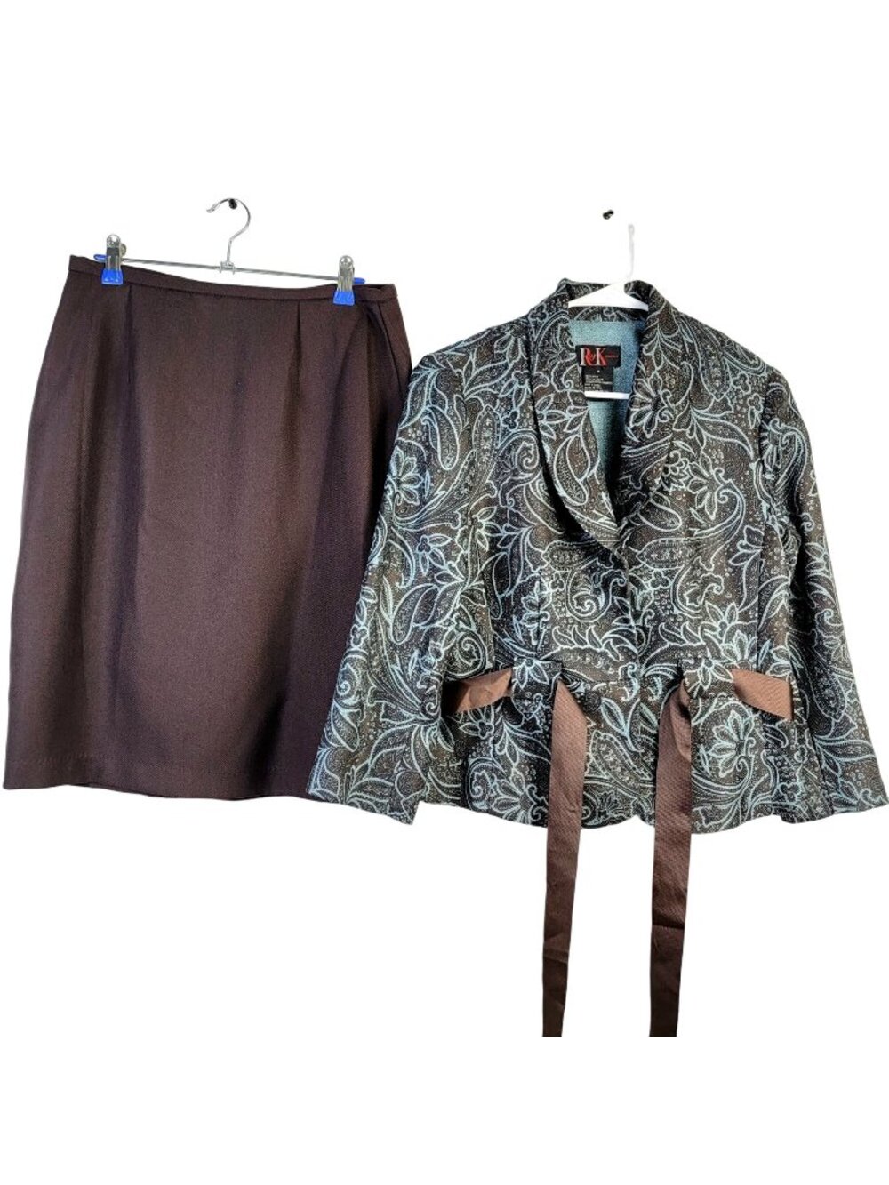 Vintage Y2K Suit Women 8 Blazer Jacket Pencil Skirt Paisley Work Business M Fall